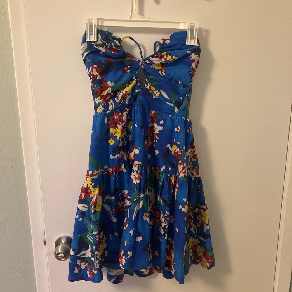 Anthropologie Emily Blue Motif Halter Dress